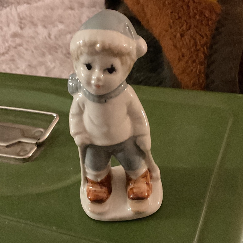 Vintage Porcelain Boy Skiing